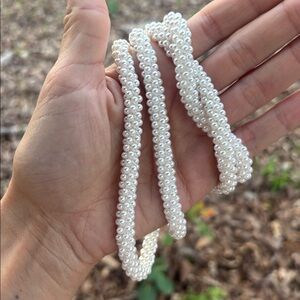 Elegant Long Beaded Pearly White Necklace